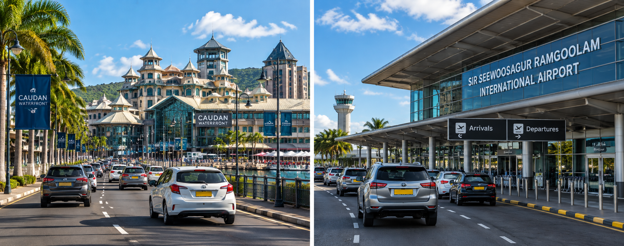 Vehicles at Caudan Waterfront and Mauritius airport